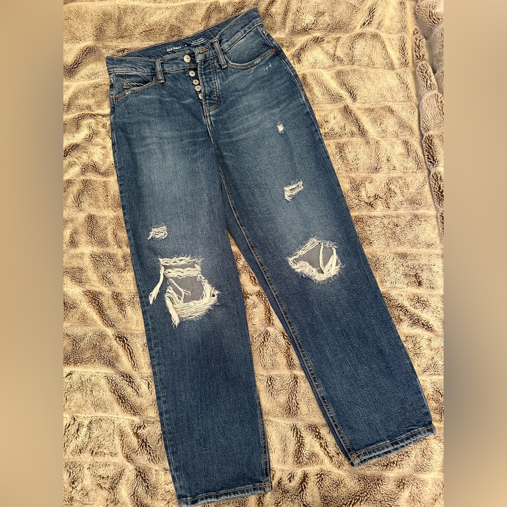 Old Navy Blue Distressed Boyfriend Jeans